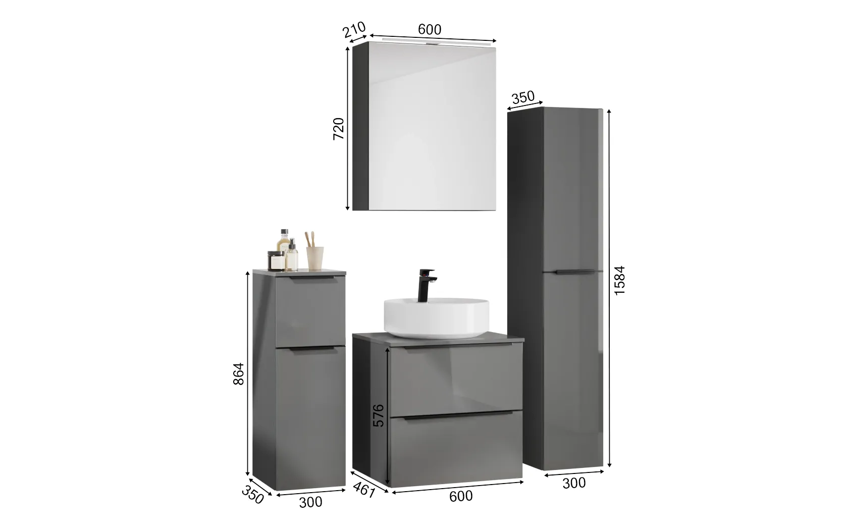 Atlas Ensemble sous vasque avec miroir et colonnes 1
