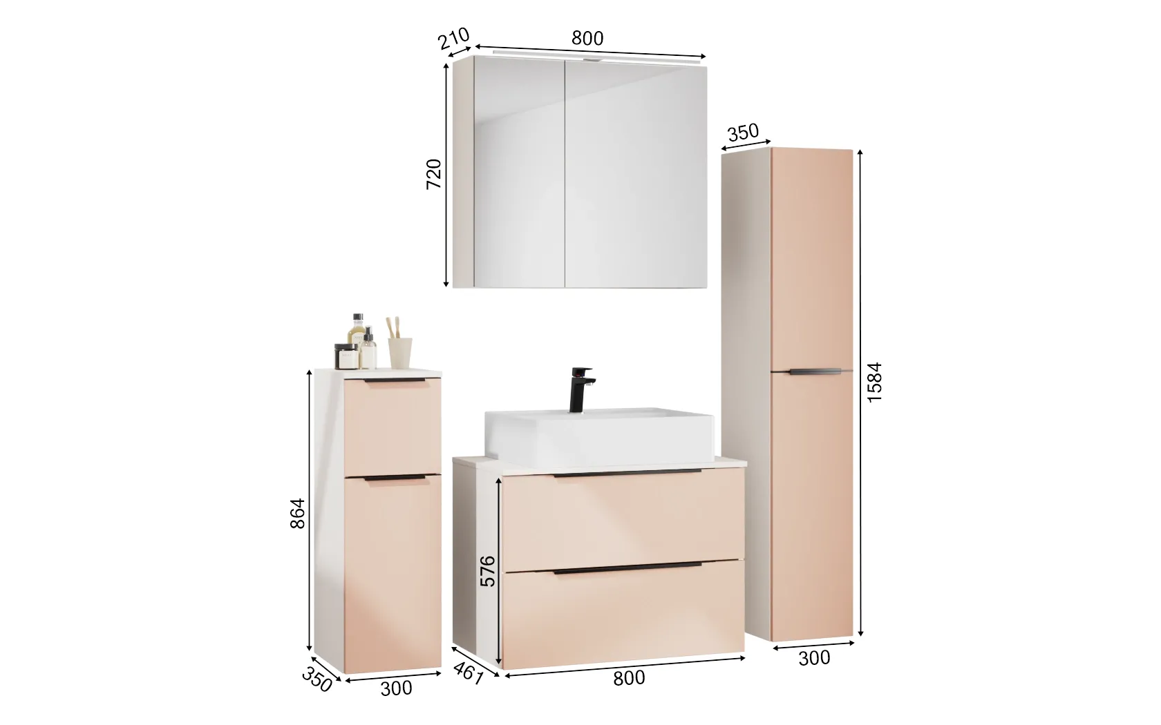 Atlas Ensemble sous vasque avec miroir et colonnes 1