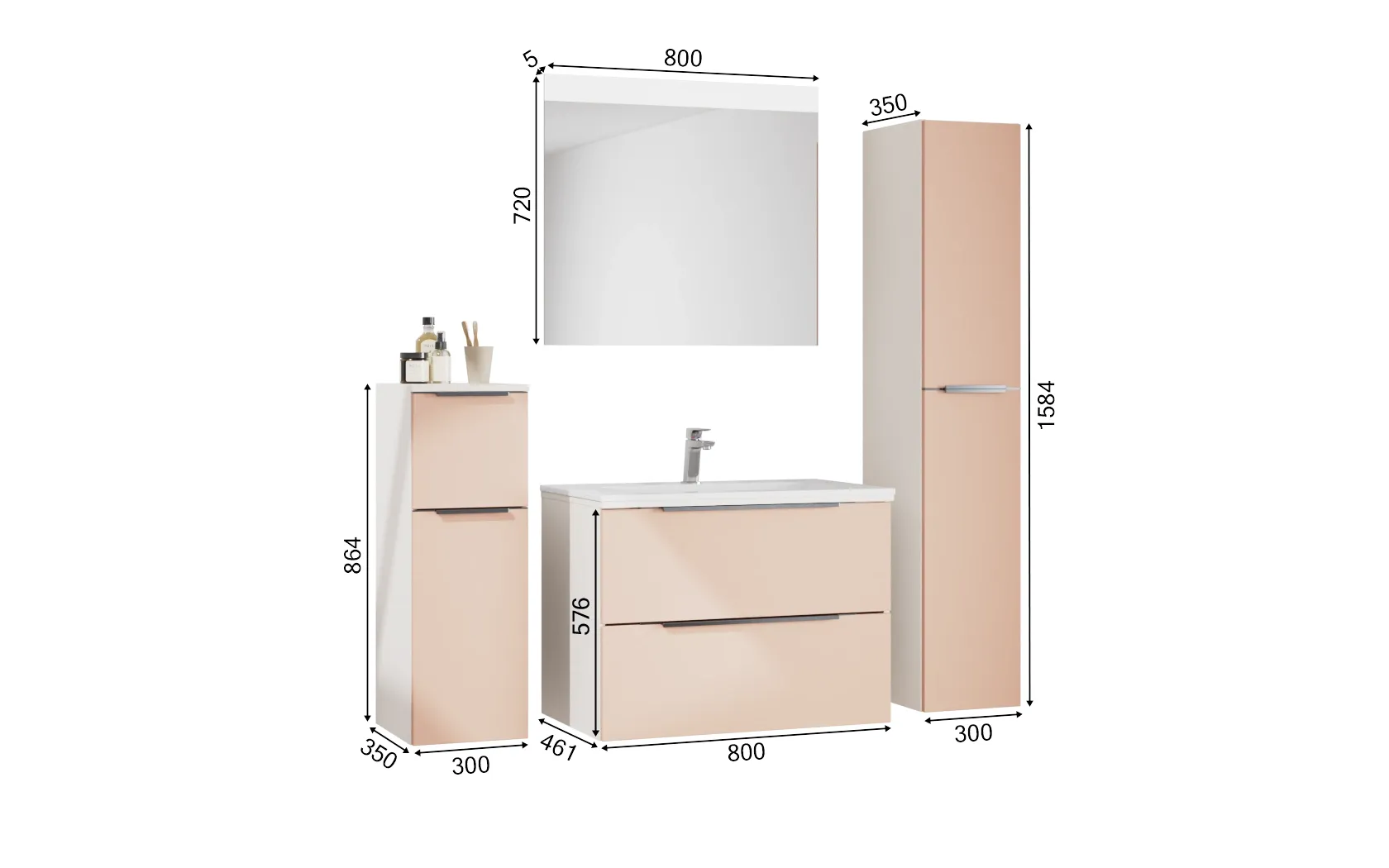 Atlas Ensemble sous vasque avec miroir et colonnes 1
