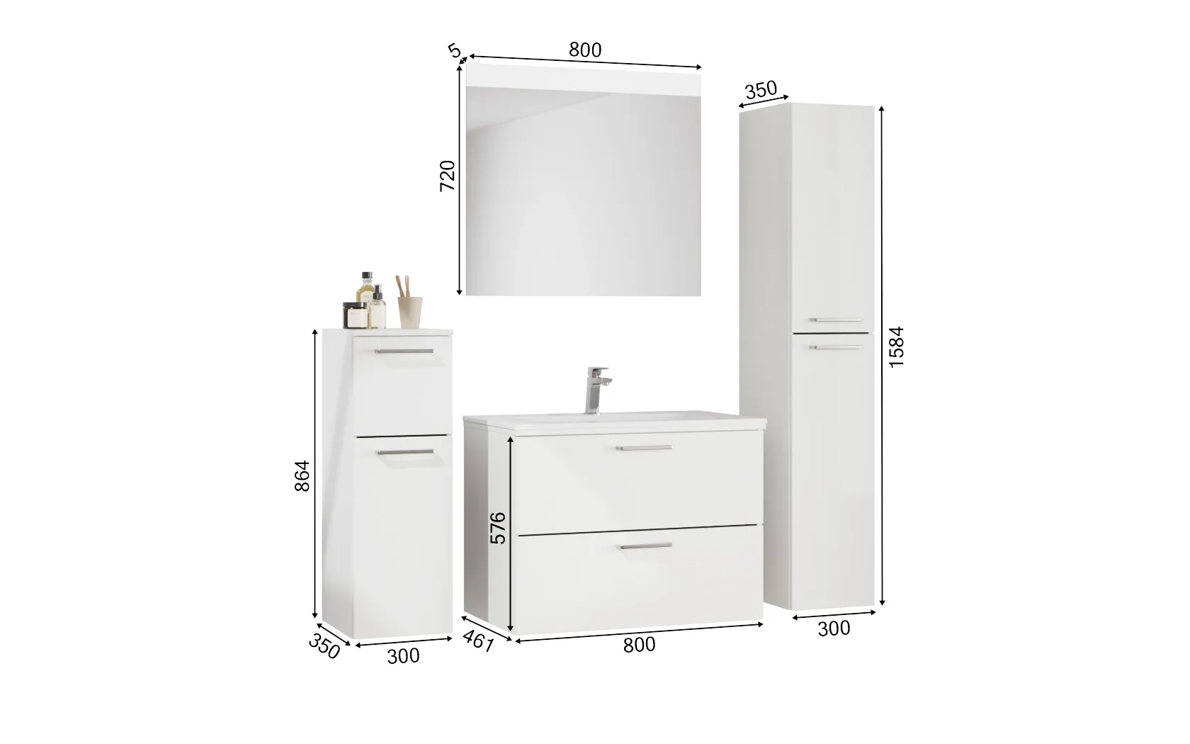 Atlas Ensemble sous vasque avec miroir et colonnes 1